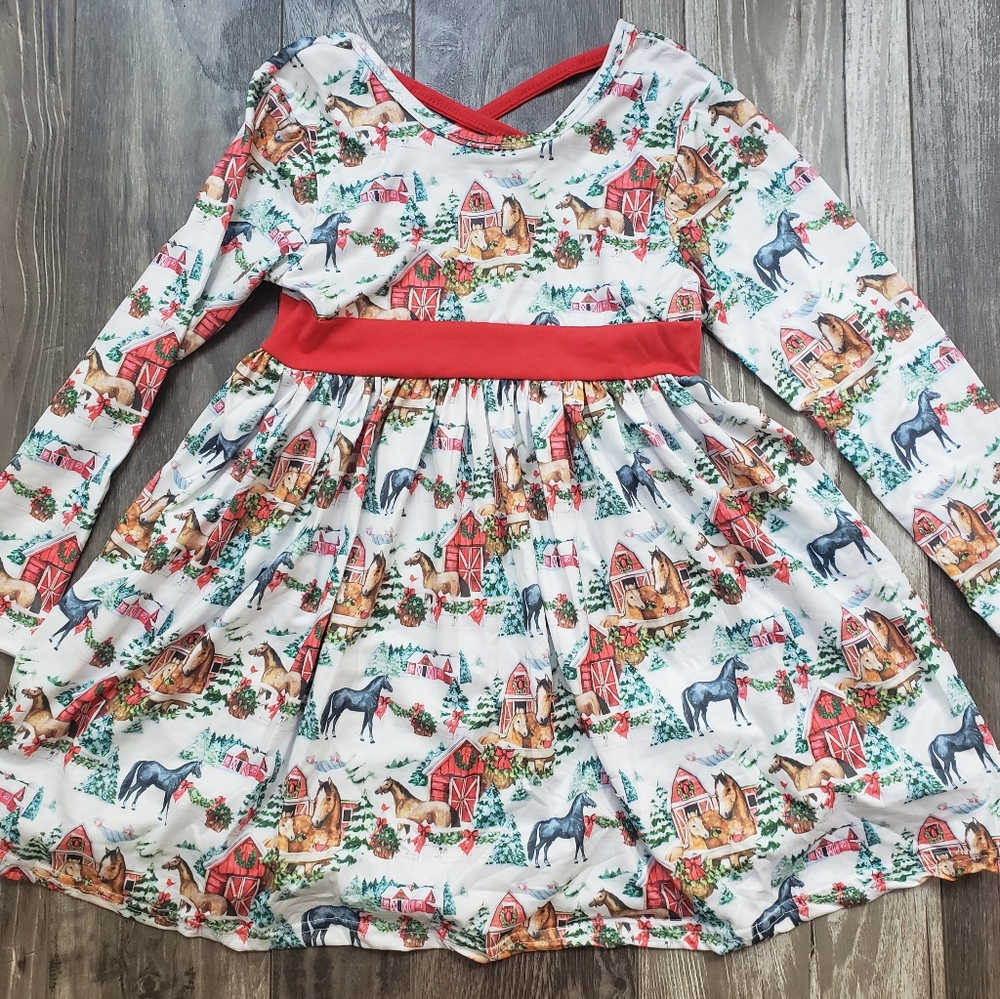 Girls Custom Made Christmas Horse Dress